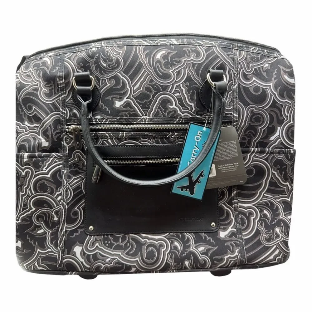 CALPAK Zanny Carry On Friendly Black Purple White Rolling Bag 3 Way Laptop Pouch